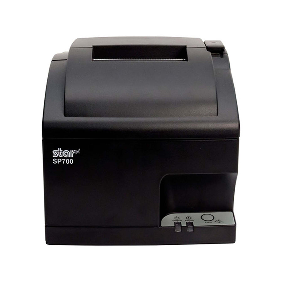 Star Micronics SP742 impact receipt printer with auto-cutter in gray, front view