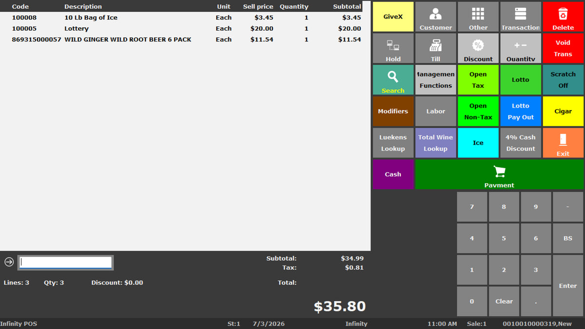 Point-of-sale checkout screen