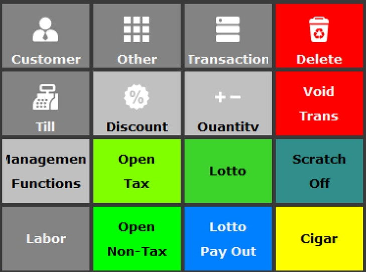 Point-of-sale screen of function buttons