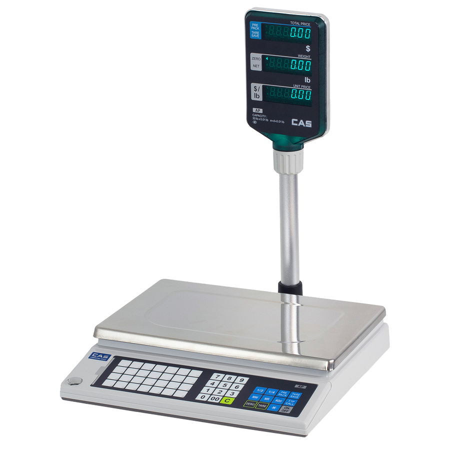 CAS AP-1 price computing scale with pole display, 15 lb capacity
