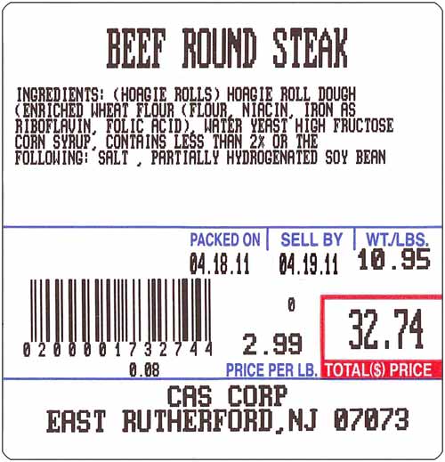 CAS LST-8020 58 x 60 mm UPC ingredients scale labels