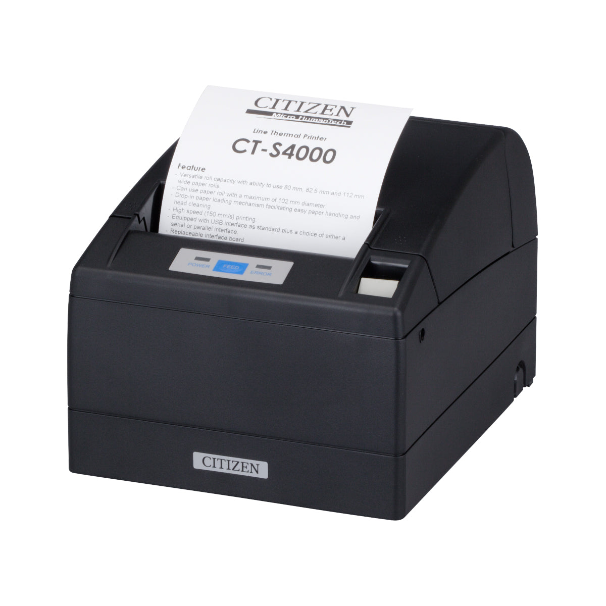 Citizen CT-S4000 4-Inch Thermal Receipt Printer, USB with Second Interface, 112 mm/s, 69 Column, Black
